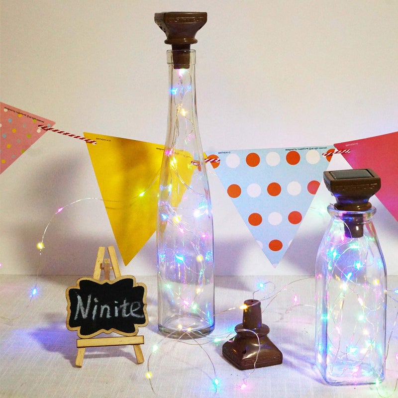 NiniTe LIGHTS أضواء زجاجات النبيذ الشمسية المربعة 8 عبوات، 20 مصباح LED مقاوم للماء مع سدادات نحاسية لحفلات الزفاف، عيد الميلاد، العطلات، الحدائق، الفناء، الممرات، في الهواء الطلق (ملون) - Image 5
